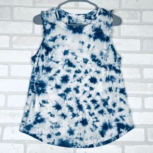 Lucky Brand Women's Tank Top‎ Blue Tie Dye Ruffle Sleeveless Summer Size Small